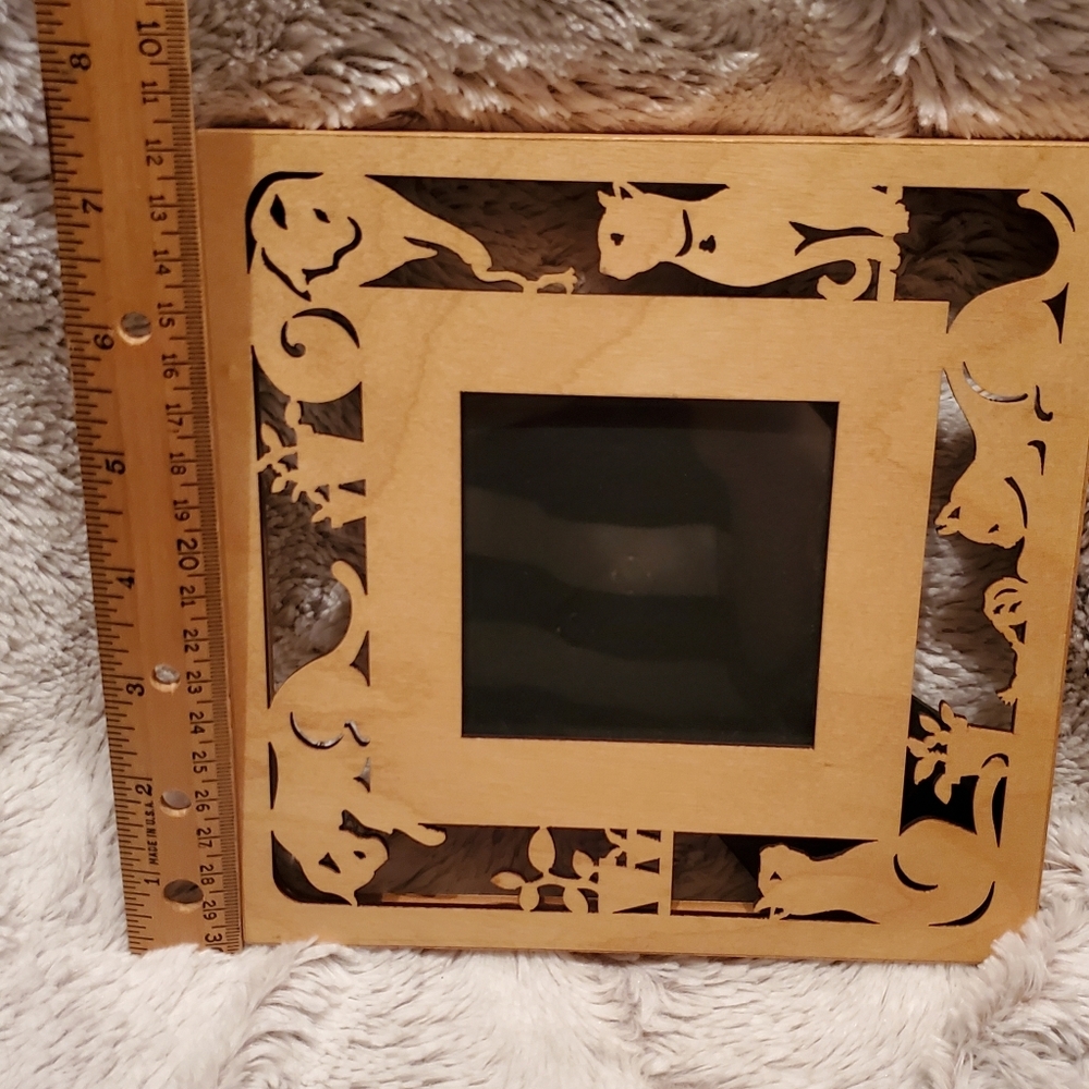 Vintage Novelty Carved Wood Intricate Cats Picture Frame 7" x 7" Rustic Decor - Picture 8 of 8